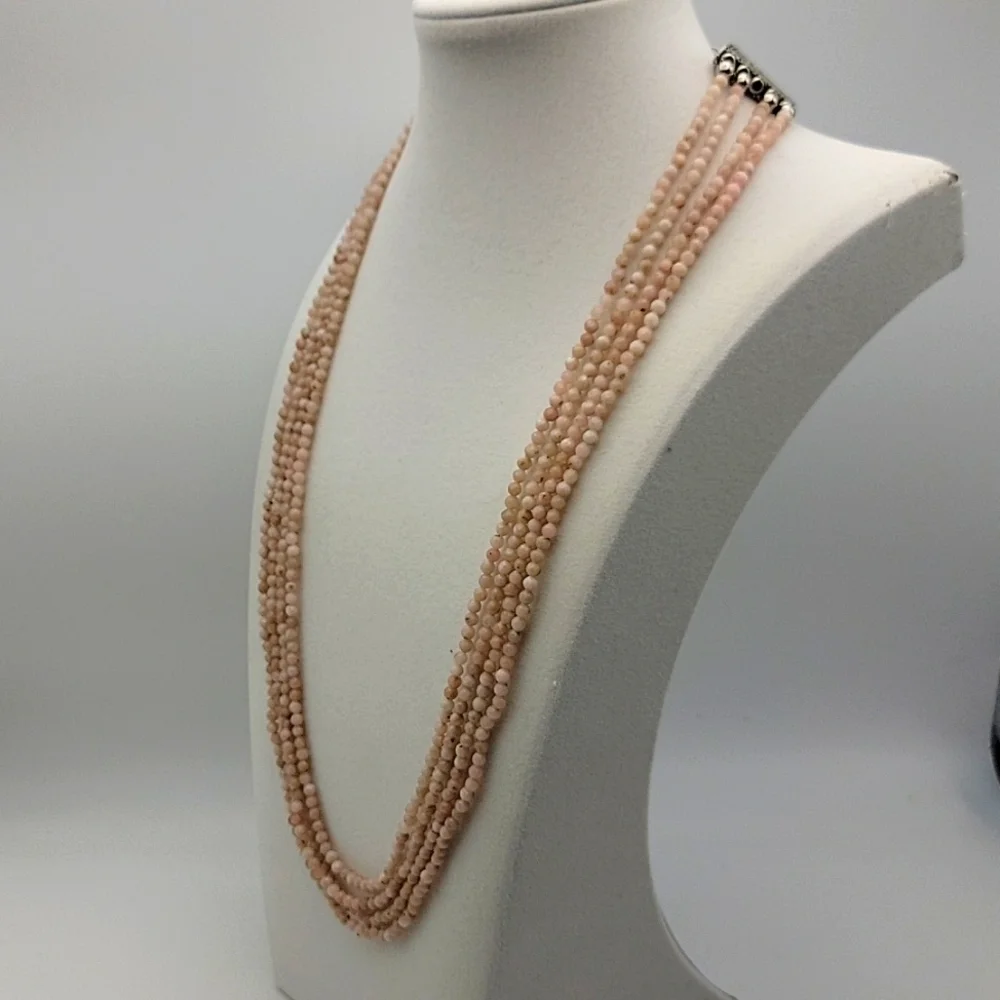 161 Cts Natural Pink Australian Opal 4 Strand Faceted Beaded Necklace Gemstone